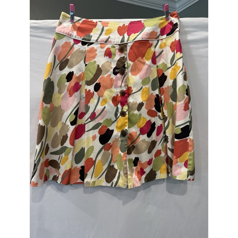 Talbots Petites Floral A-Line Skirt Size 12P Cotton Stretch Colorful Tulip Print